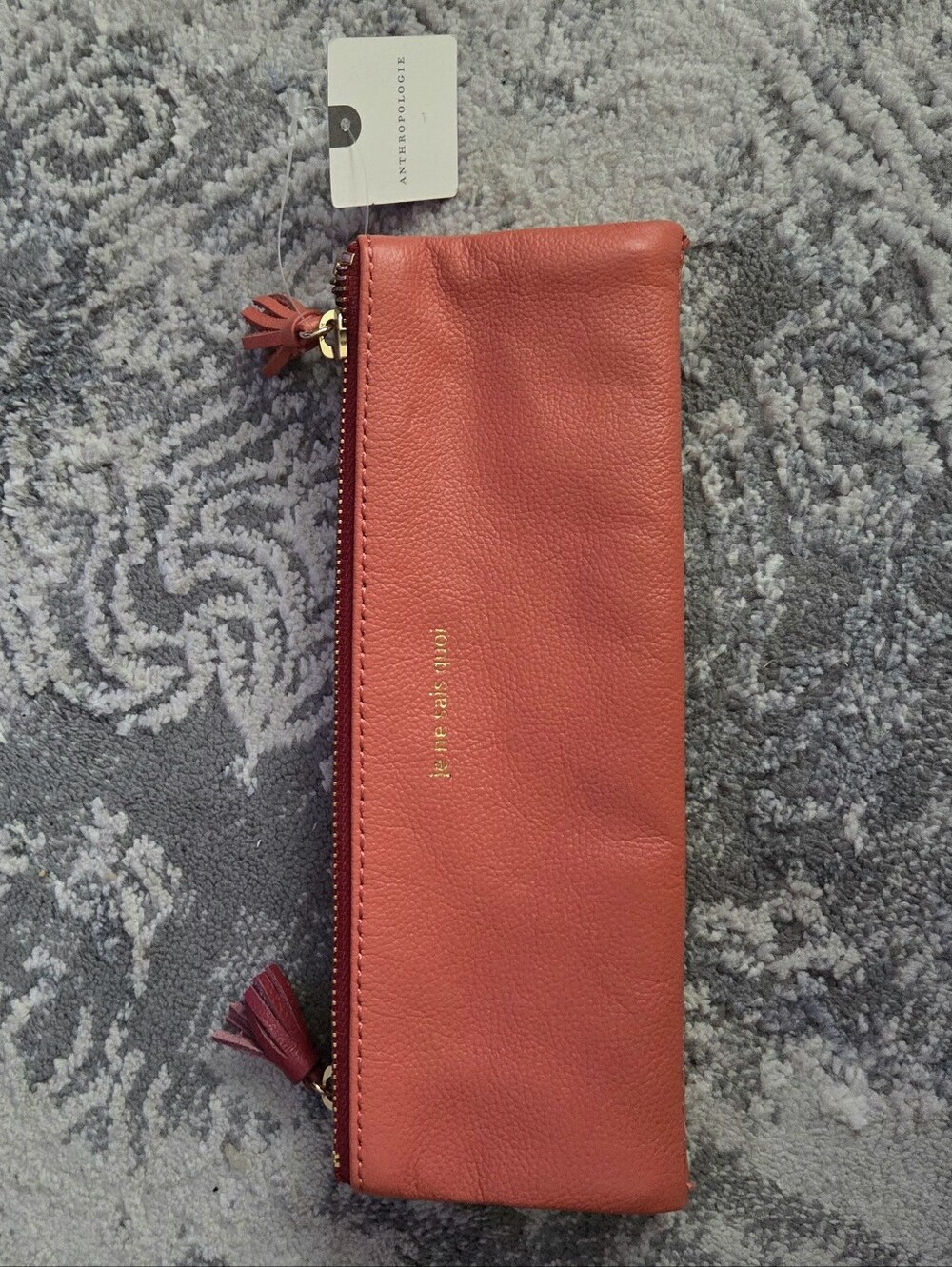 Anthropologie Je Ne Sais Quoi Coral Leather Organizer Pouch Clutch NWT